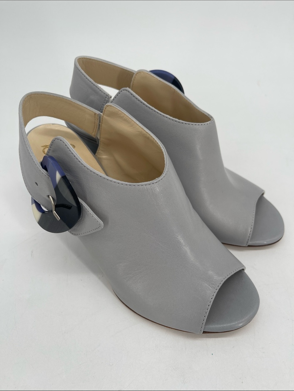 Butter Gray Peep-Toe Slingback Wedge Heels with Accent Buckle Women Size 7